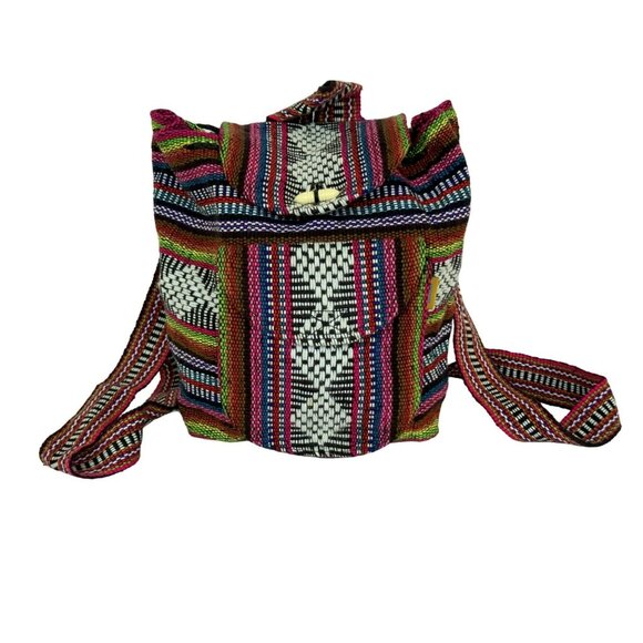 Pinzon Mini Backpack Multicolor Aztec Mexican Drawstring Boho Woven Bag NEW - Picture 1 of 6